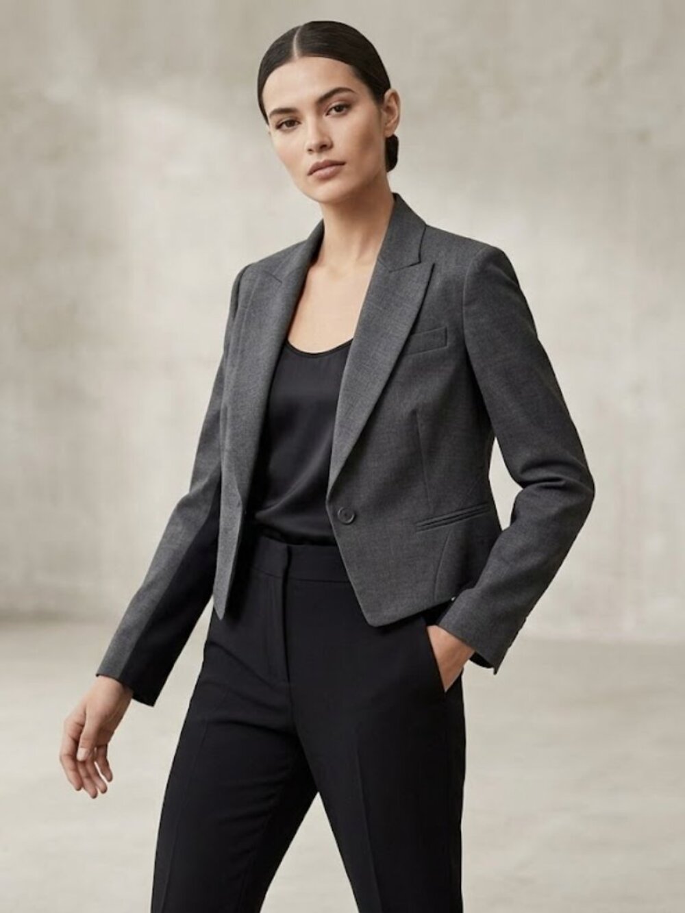 BCBG Maxazria HEATHER Cropped Blazer Blackโ Grey Wool Large